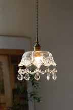 Vintage Glass Pendant Light with Crystal Drops, 20 cm