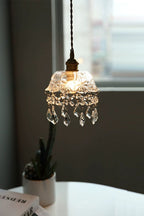 Vintage Glass Pendant Light with Crystal Drops, 20 cm