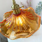 Vintage Fluted Flower Glass Pendant Light with Brass Fitting