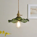 Vintage Fluted Flower Glass Pendant Light with Brass Fitting