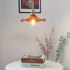 Vintage Fluted Flower Glass Pendant Light with Brass Fitting