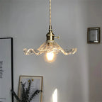 Vintage Fluted Flower Glass Pendant Light with Brass Fitting