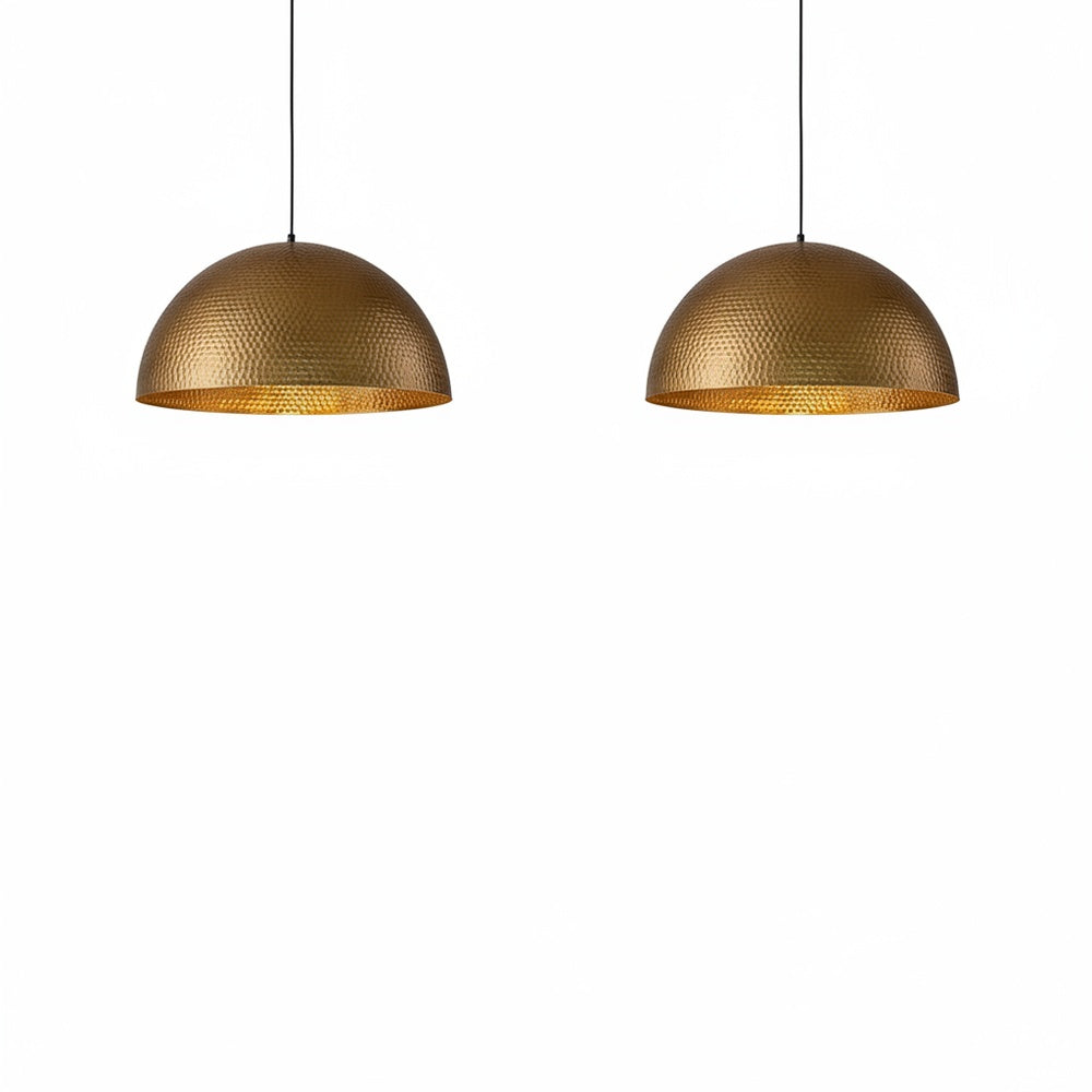 Vintage Hammered Metal Dome Pendant with Gold Interior