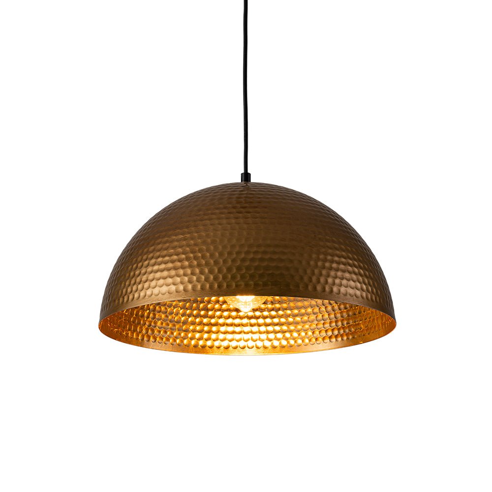 Vintage Hammered Metal Dome Pendant with Gold Interior