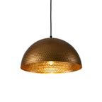 Vintage Hammered Metal Dome Pendant with Gold Interior