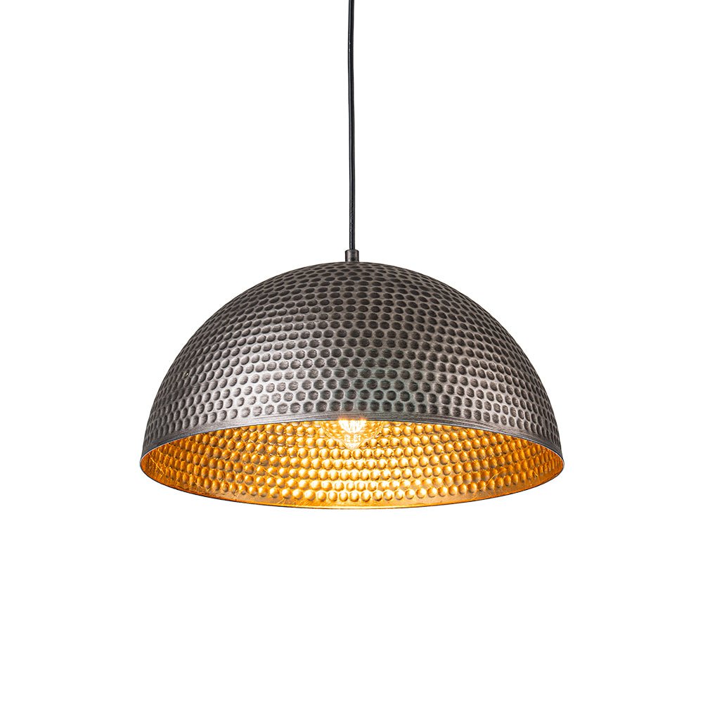 Vintage Hammered Metal Dome Pendant with Gold Interior