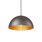 Vintage Hammered Metal Dome Pendant with Gold Interior