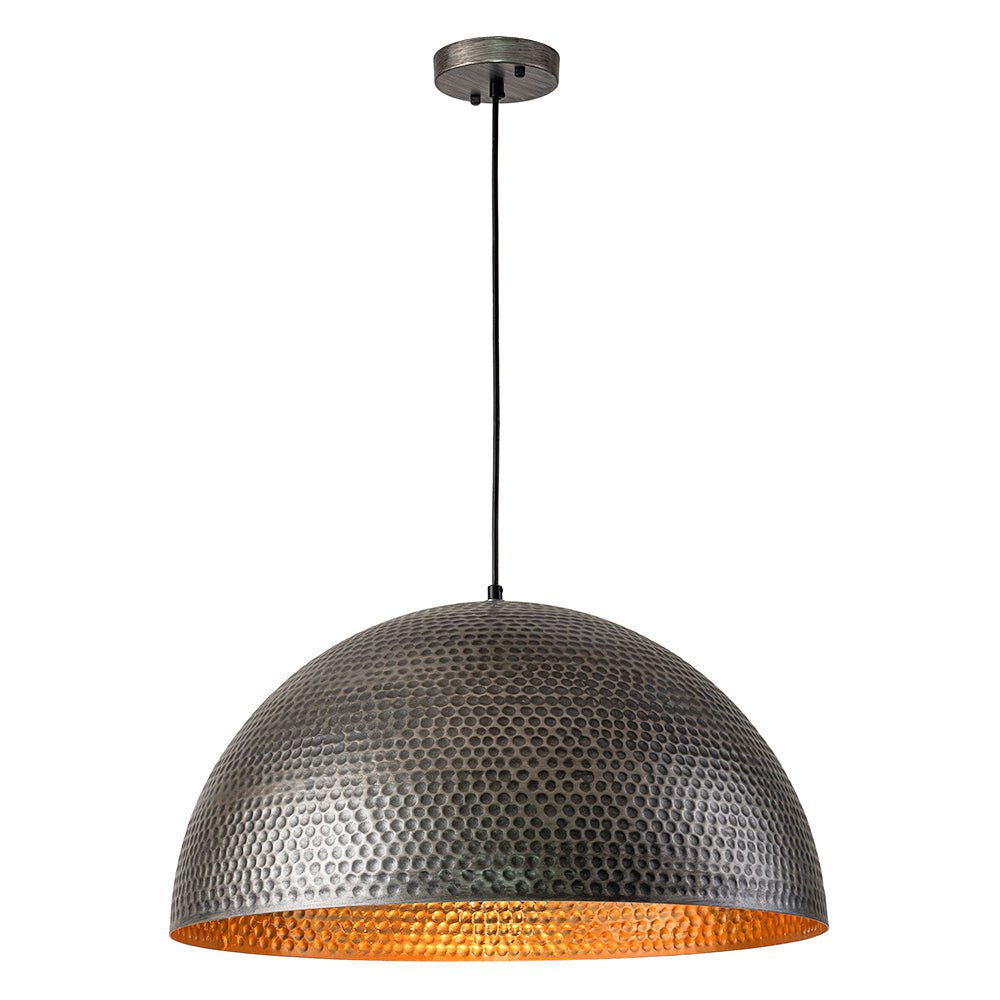 Vintage Hammered Metal Dome Pendant with Gold Interior