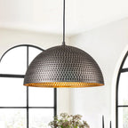 Vintage Hammered Metal Dome Pendant with Gold Interior