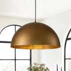 Vintage Hammered Metal Dome Pendant with Gold Interior