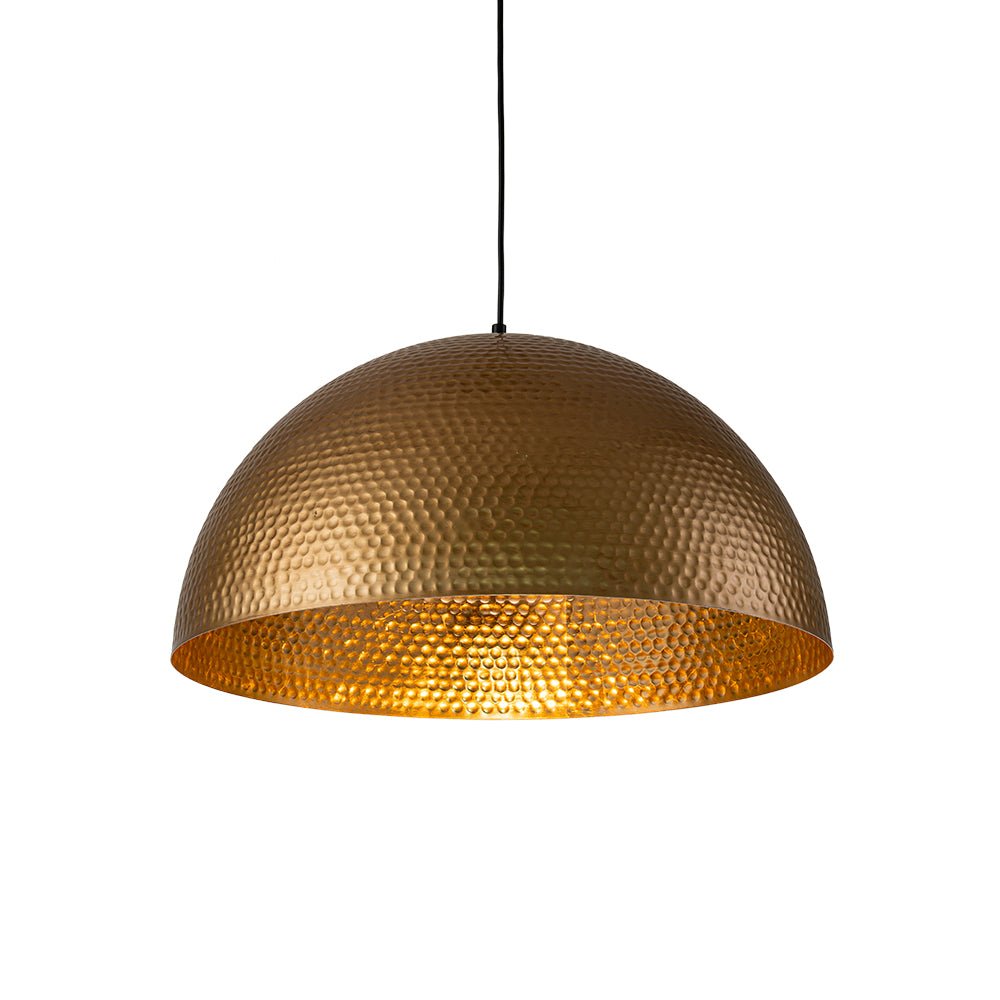 Vintage Hammered Metal Dome Pendant with Gold Interior