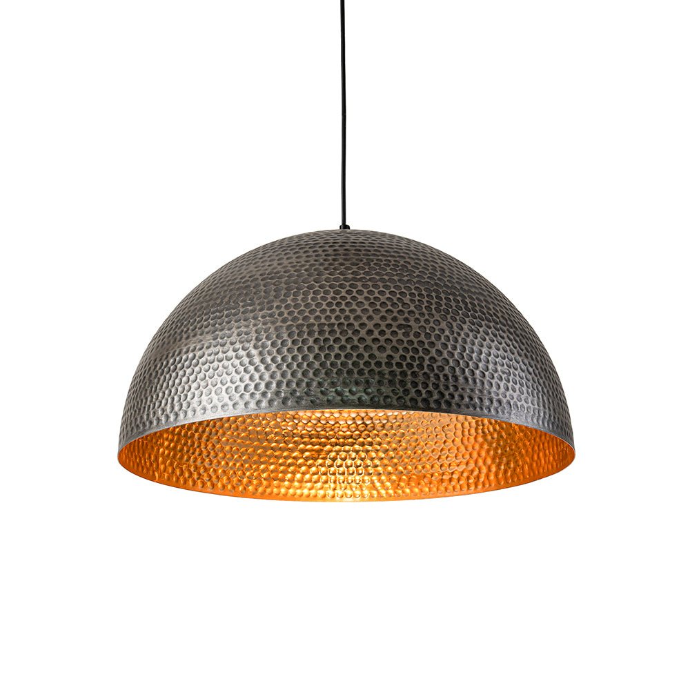 Vintage Hammered Metal Dome Pendant with Gold Interior