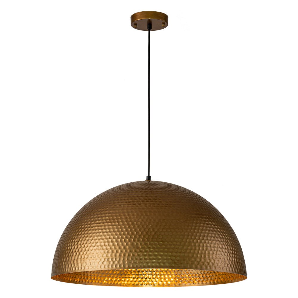 Vintage Hammered Metal Dome Pendant with Gold Interior