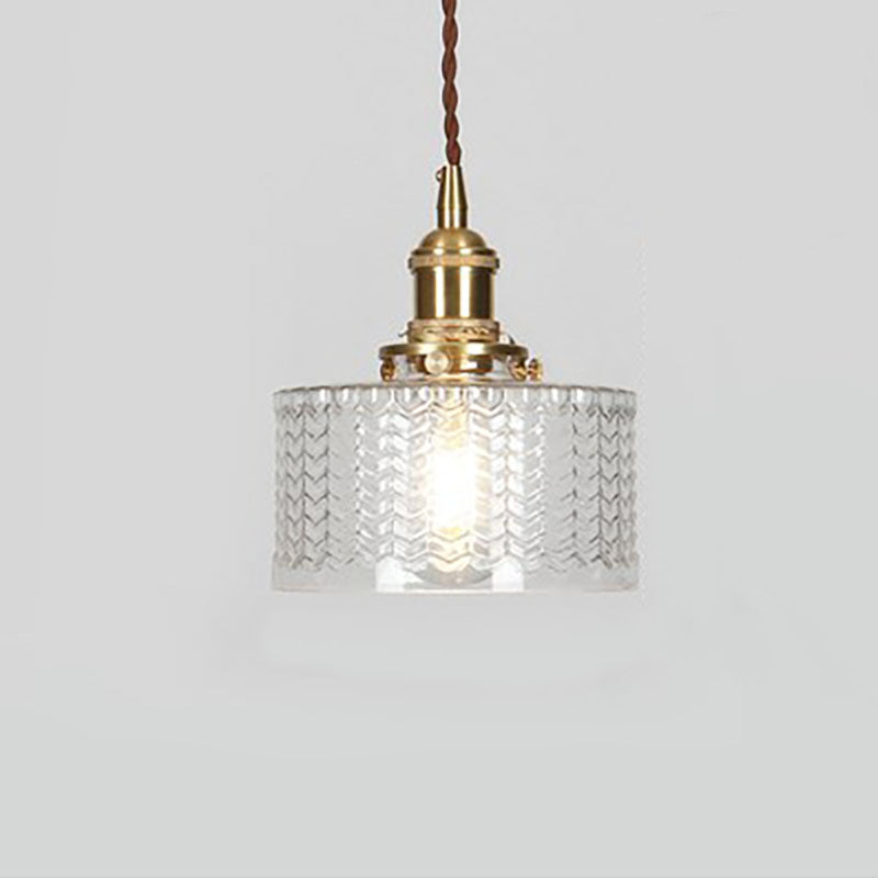 Vintage Textured Glass Pendant Light with Copper Holder