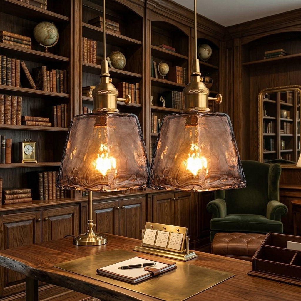 Vintage Textured Glass Pendant Light with Brass-Finish Fitting
