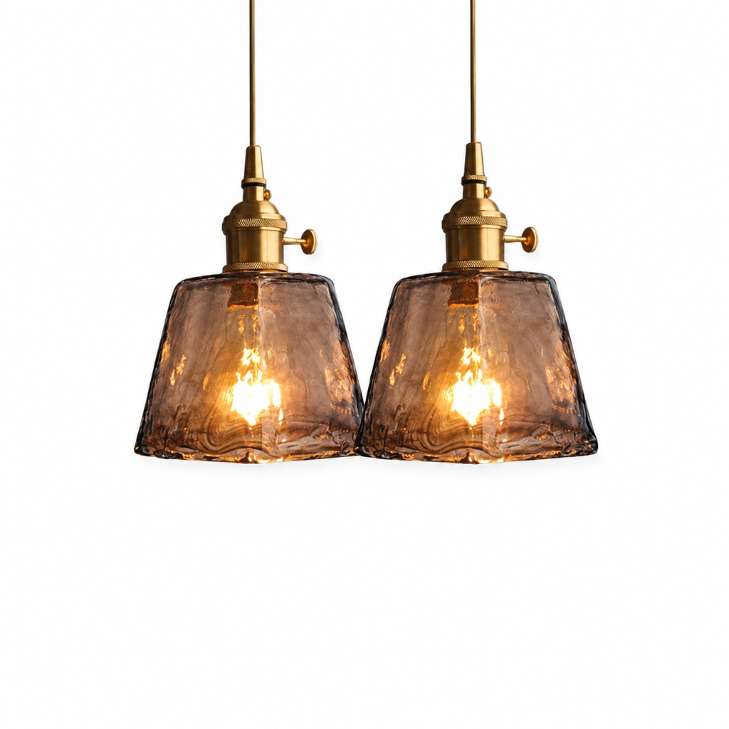 Vintage Textured Glass Pendant Light with Brass-Finish Fitting