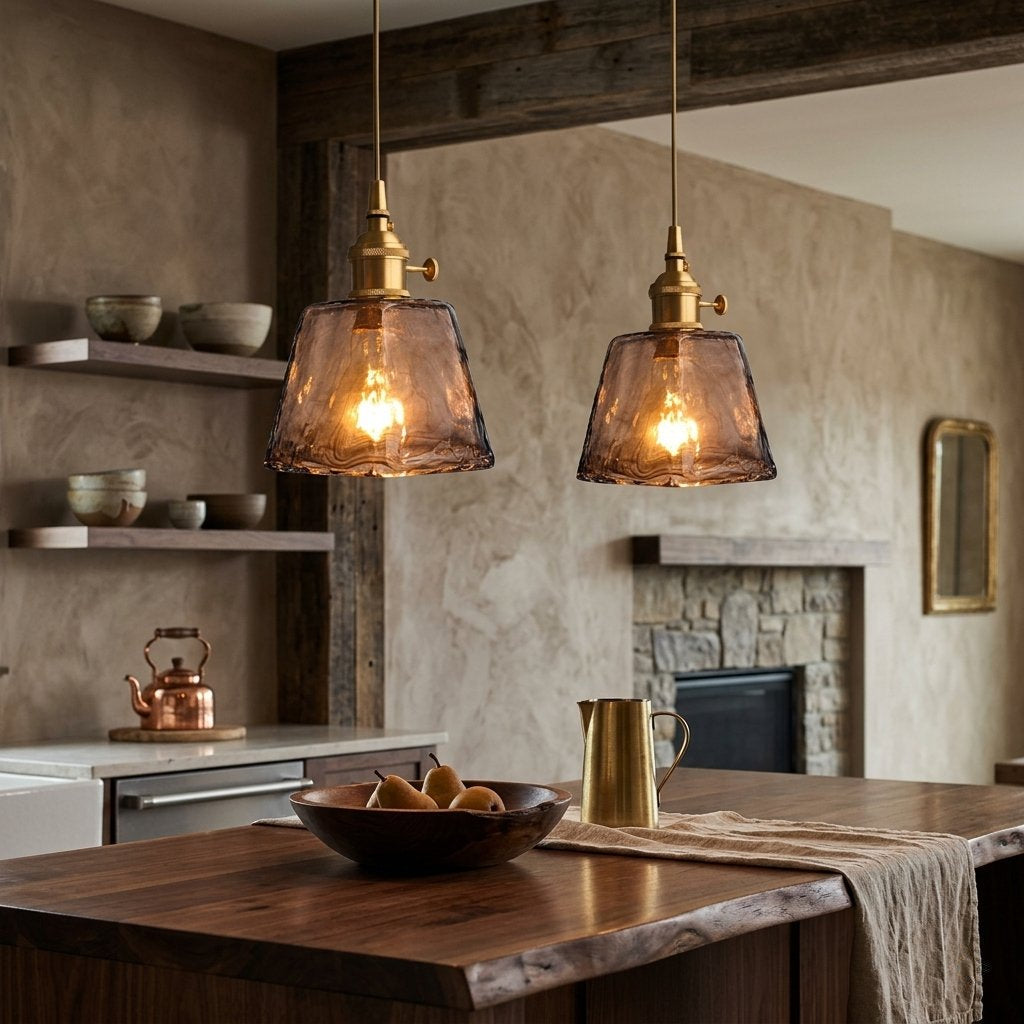 Vintage Textured Glass Pendant Light with Brass-Finish Fitting