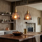 Vintage Textured Glass Pendant Light with Brass-Finish Fitting