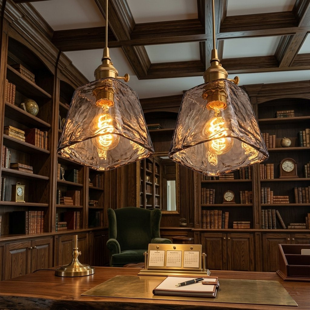 Vintage Textured Glass Pendant Light with Brass-Finish Fitting