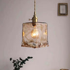 Vintage Textured Glass Pendant Light with Brass-Finish Fitting