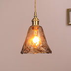 Vintage Textured Glass Pendant Light with Brass-Finish Fitting