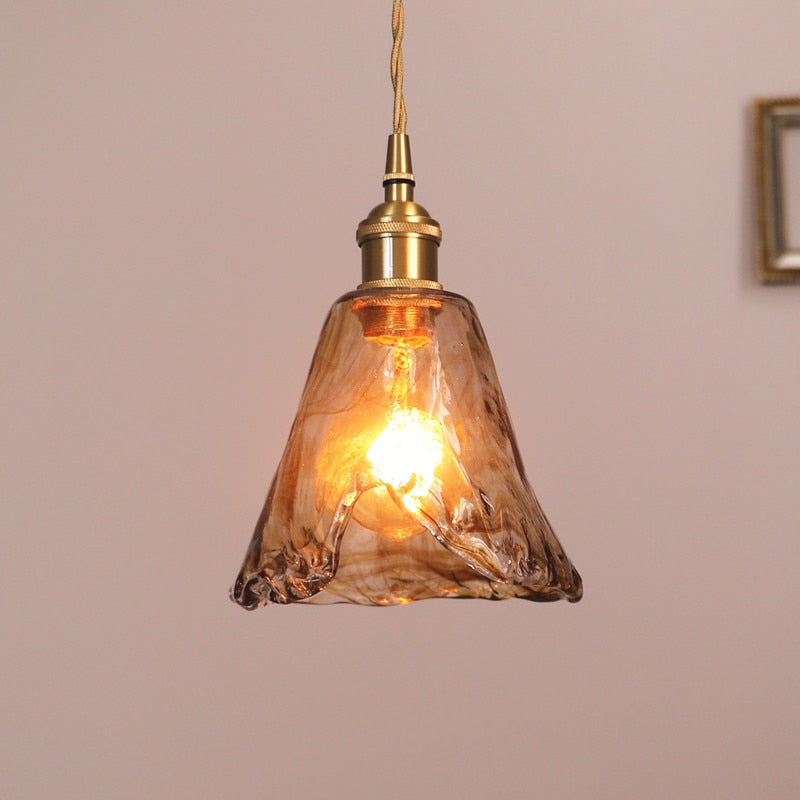 Vintage Textured Glass Pendant Light with Brass-Finish Fitting
