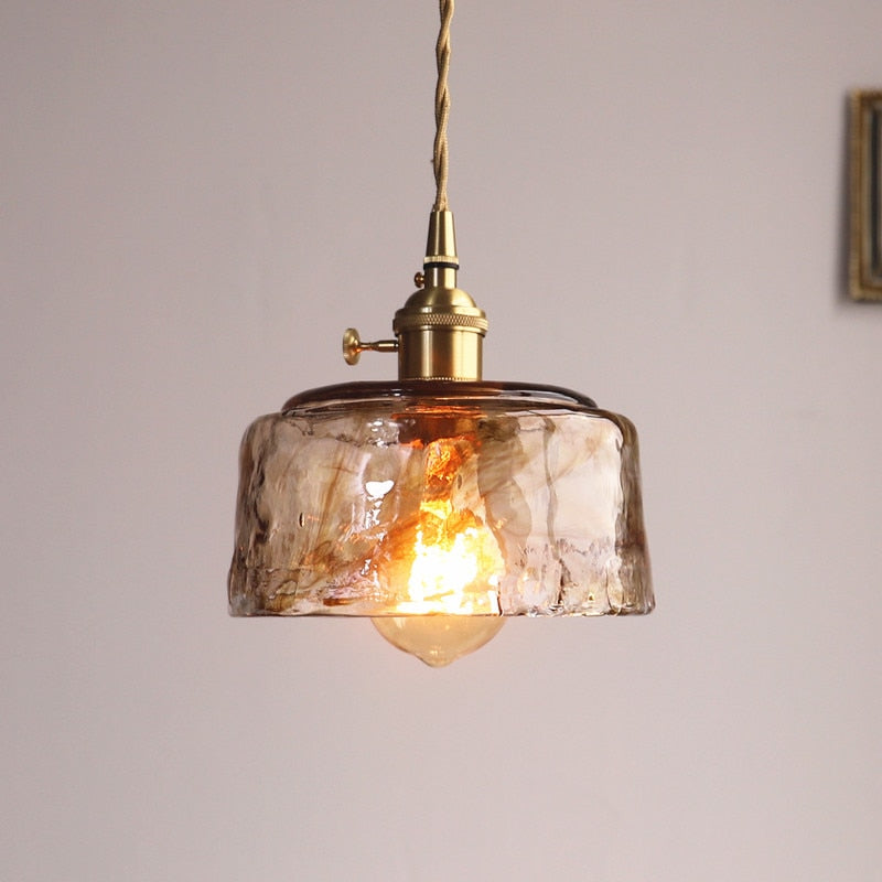 Vintage Textured Glass Pendant Light with Brass-Finish Fitting