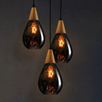 Vintage Teardrop Glass Pendant Light with Wood Fitting