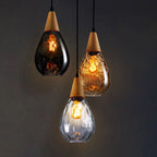 Vintage Teardrop Glass Pendant Light with Wood Fitting