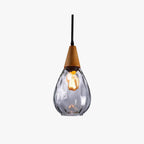 Vintage Teardrop Glass Pendant Light with Wood Fitting