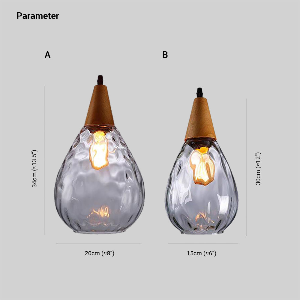 Vintage Teardrop Glass Pendant Light with Wood Fitting