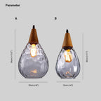 Vintage Teardrop Glass Pendant Light with Wood Fitting