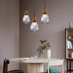 Vintage Teardrop Glass Pendant Light with Wood Fitting