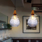 Vintage Teardrop Glass Pendant Light with Wood Fitting