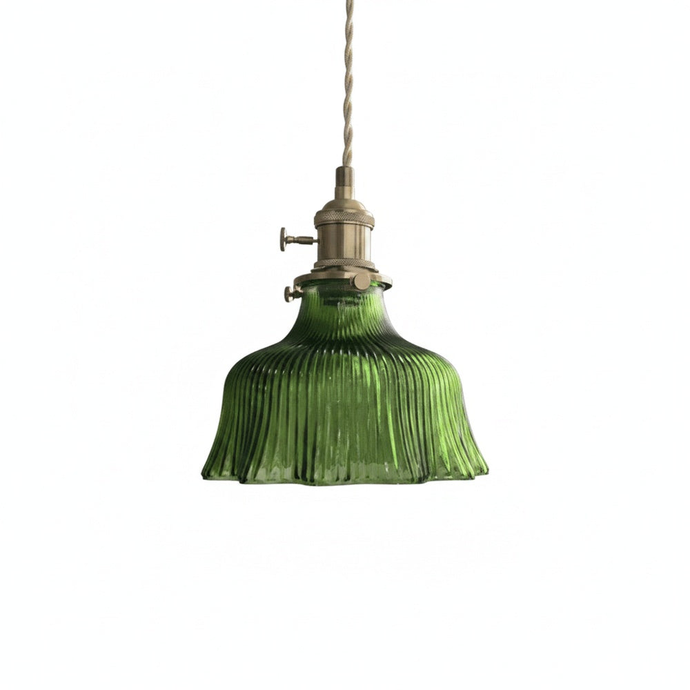 Vintage Ribbed Glass Pendant Light with Brass Fitting