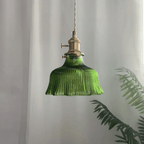 Vintage Ribbed Glass Pendant Light with Brass Fitting