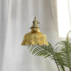 Vintage Ribbed Glass Pendant Light with Brass Fitting