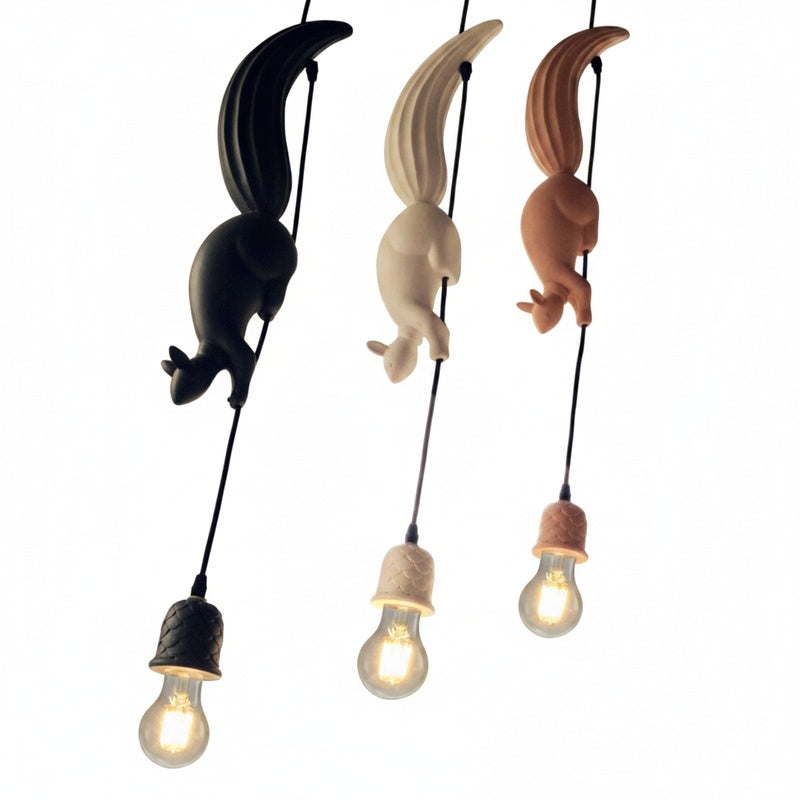 Art Deco Squirrel Pendant Light with Pine Cone Holder
