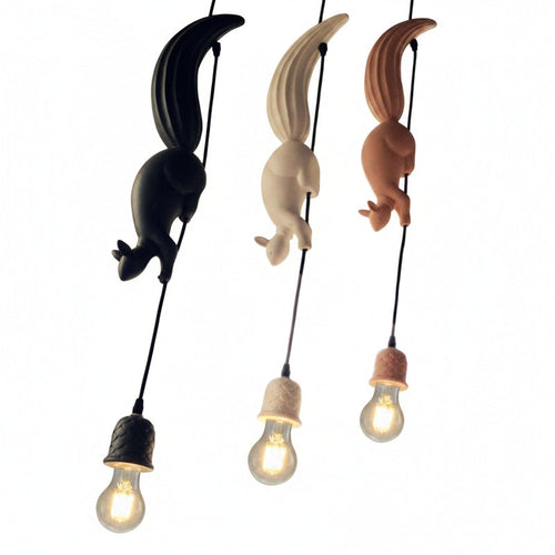 Art Deco Squirrel Pendant Light with Pine Cone Holder