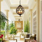 Vintage Outdoor Globe Pendant Light with Amber Glass, IP54