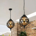 Vintage Outdoor Globe Pendant Light with Amber Glass, IP54