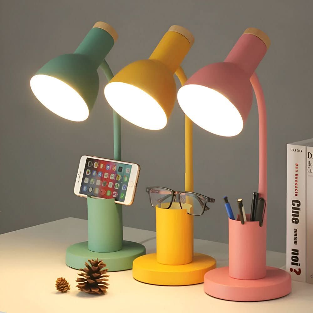 Scandinavian Desk Lamp with Pen Holder and Flexible Neck