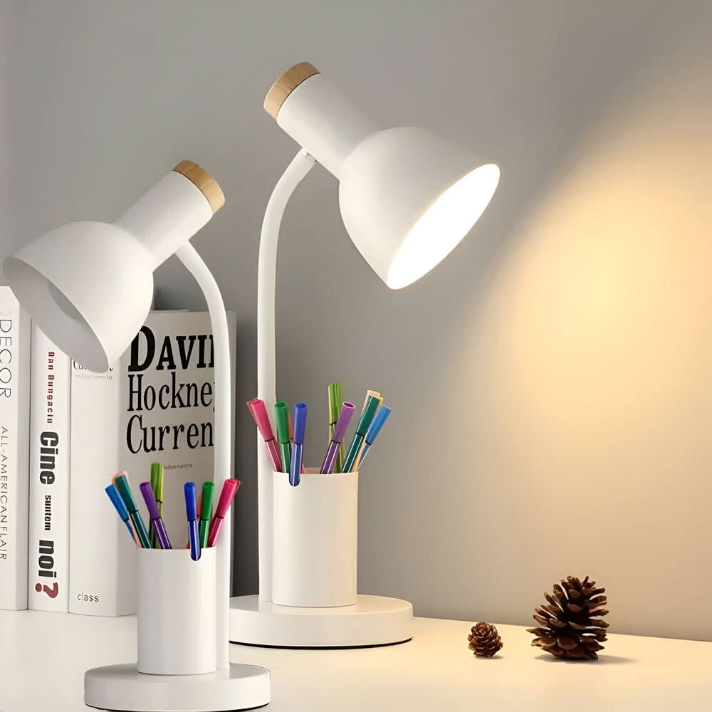 Scandinavian Desk Lamp with Pen Holder and Flexible Neck