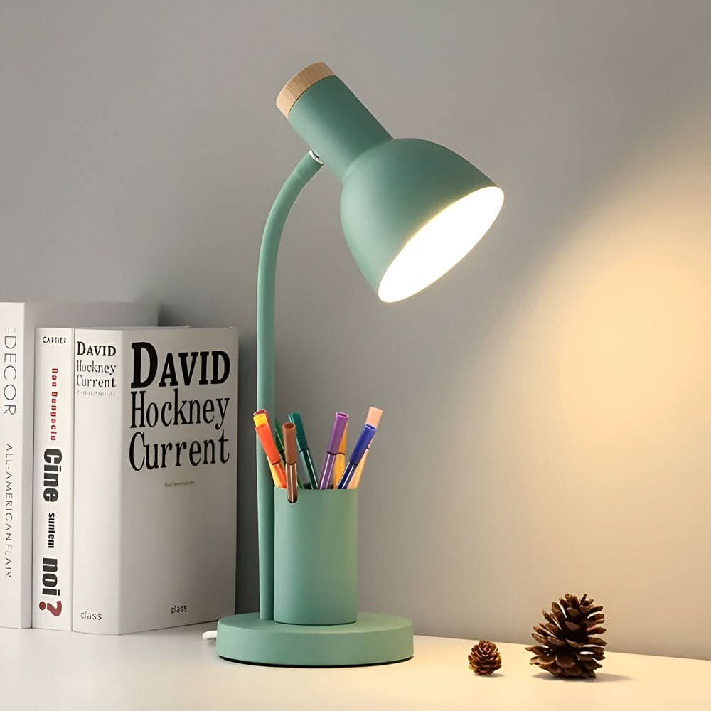 Scandinavian Desk Lamp with Pen Holder and Flexible Neck