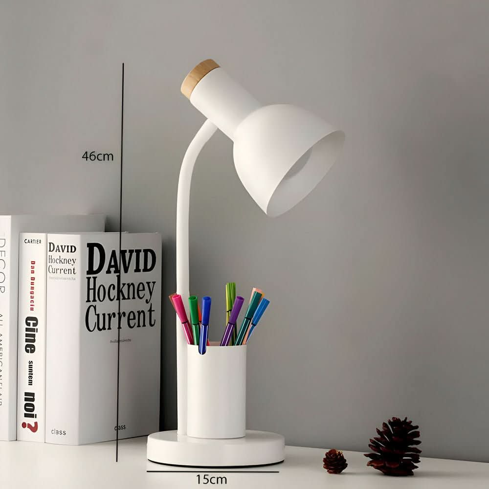 Scandinavian Desk Lamp with Pen Holder and Flexible Neck