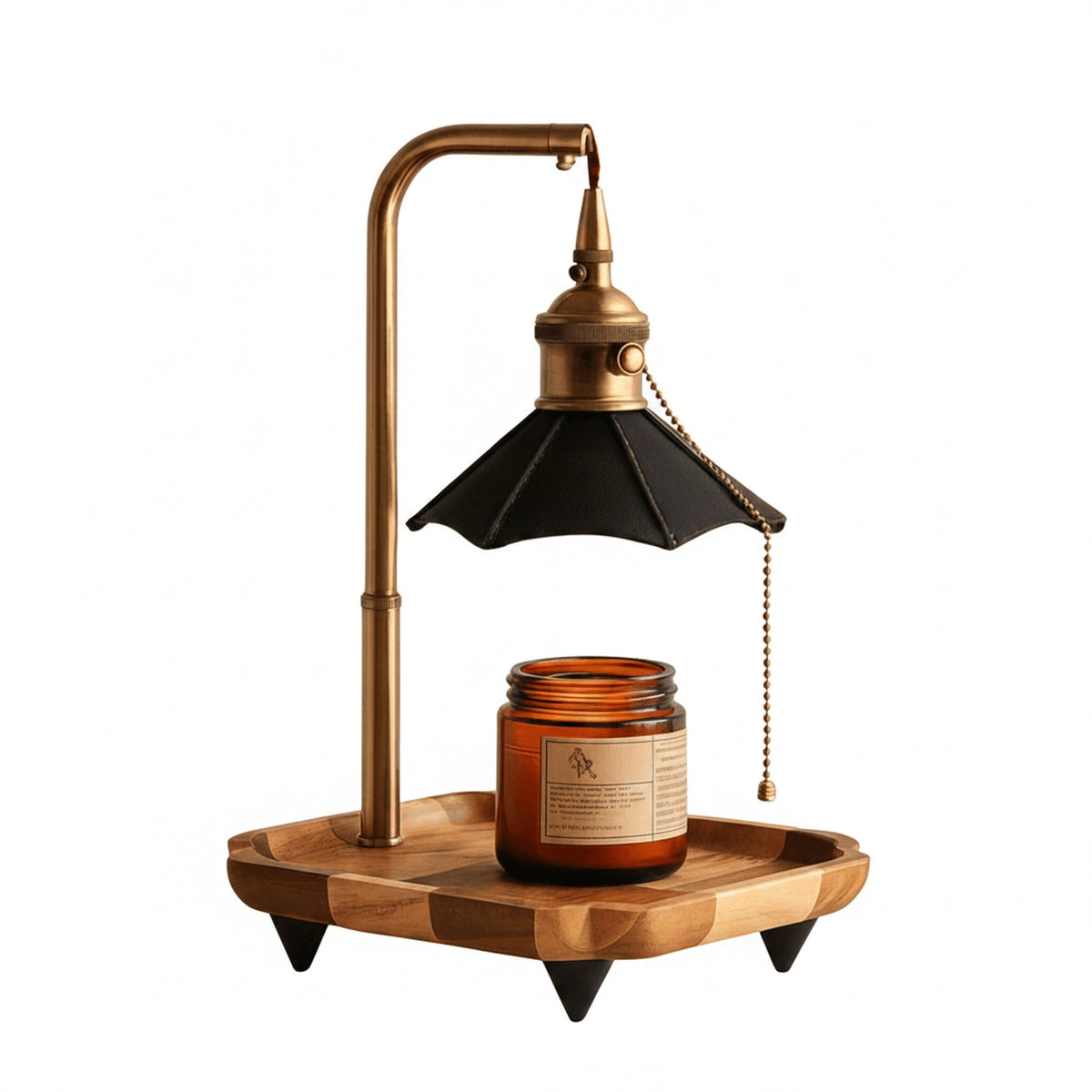 Retro Candle Warmer Lamp with Wooden Tray and Pull Chain