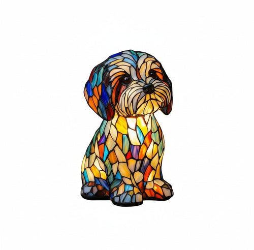 Art Deco Dog Night Light with Stained Glass Effect, USB