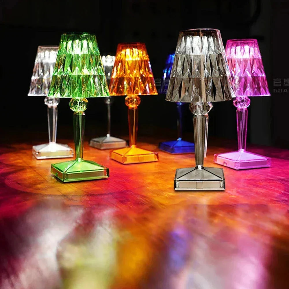 Cordless Touch Night Lamp with Crystal-Effect Shade