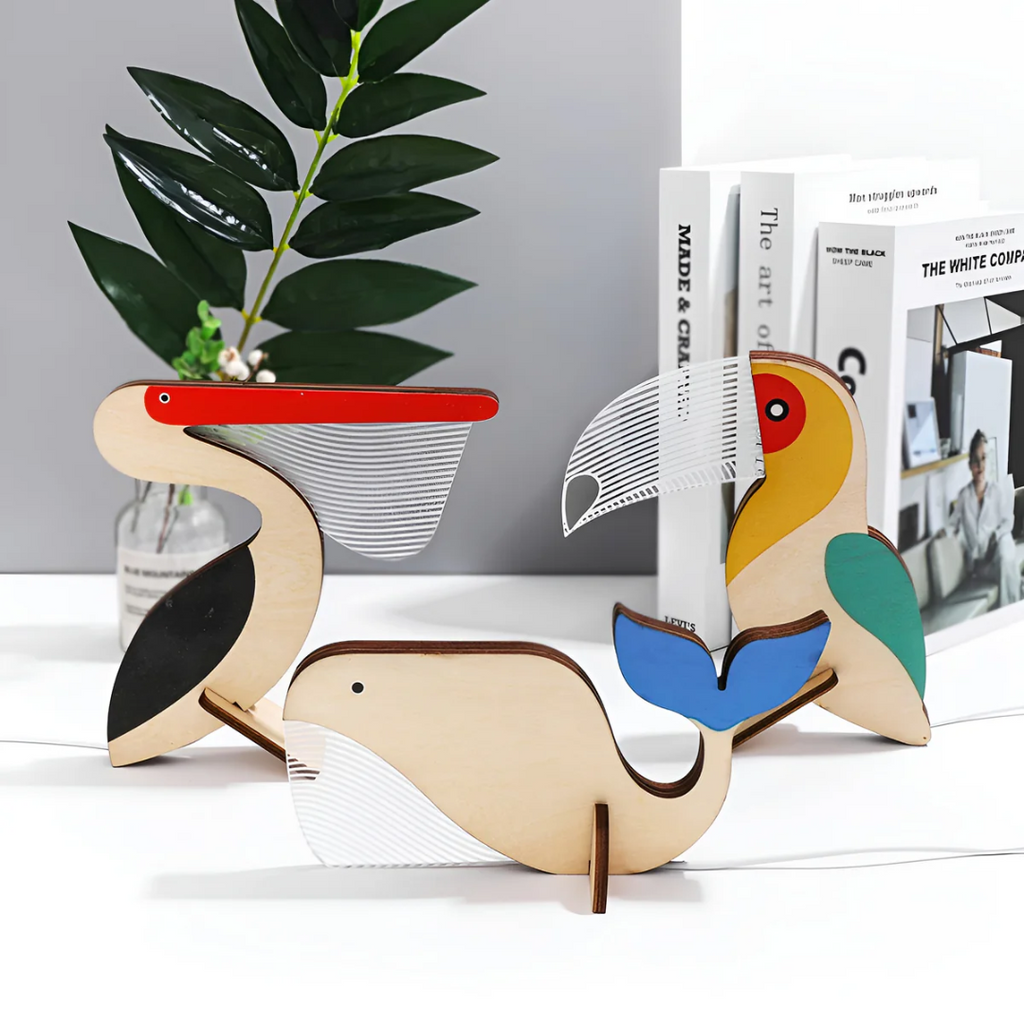 Wooden Animal Night Light with Warm White LED, USB Powered