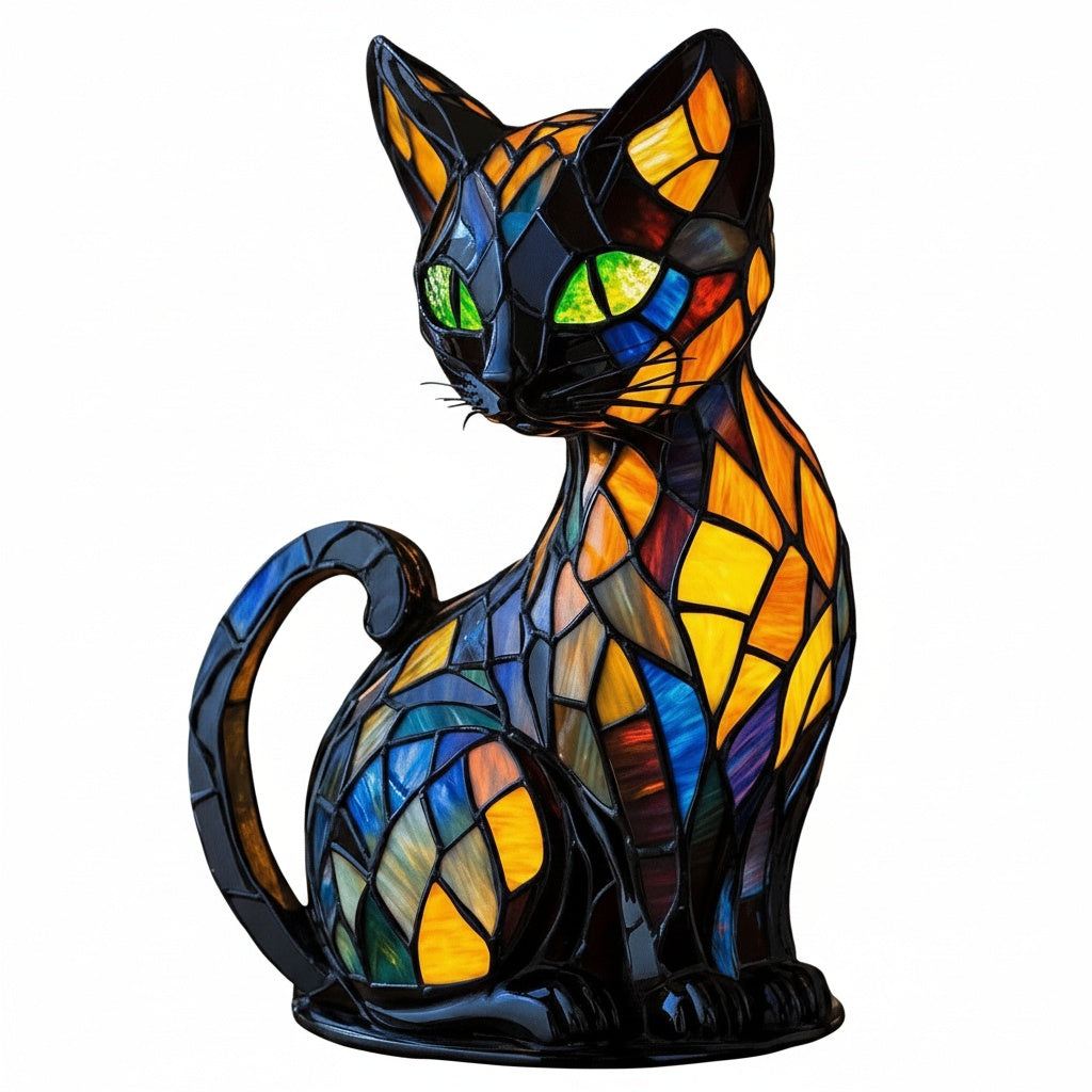 Stained Glass Style Cat Night Light, Art Deco USB LED Lamp